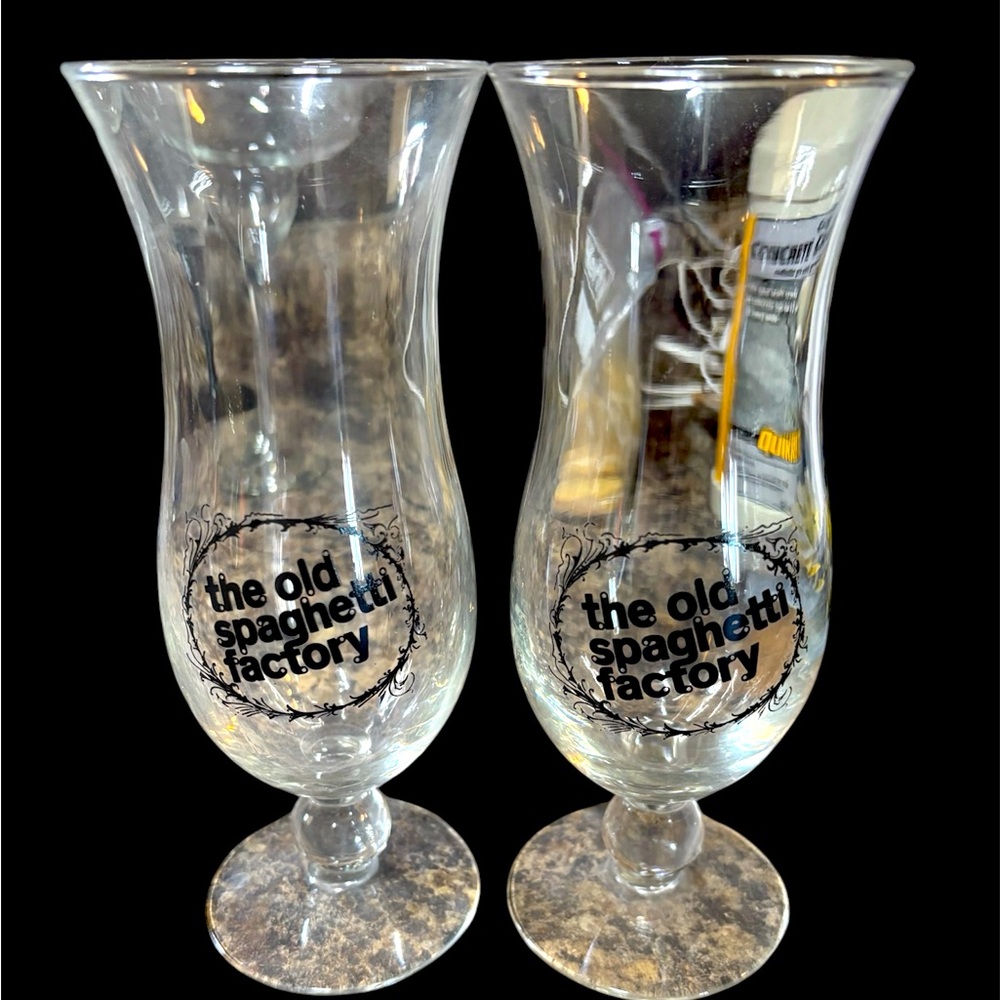 Old Spaghettitti Factory drink glasses.  Vintage